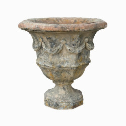 Vase octogonal decors de guirlande en pierre reconstituée - Hauteur 58 cm