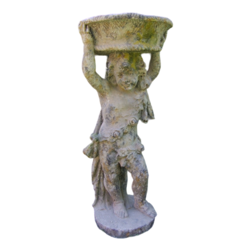 Angelot en pierre reconstituée portant un panier - Hauteur 100 cm