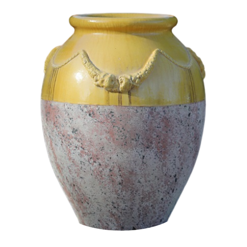 Amphore à décors de guirlande émaillée avec patine antique - Hauteur 83cm
