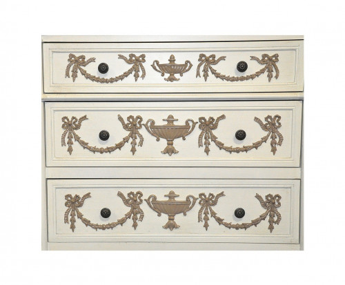 Commode shabby style Louis XVI blanche & chocolat