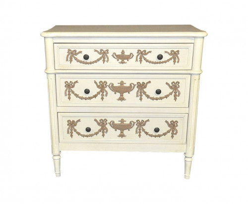 Commode shabby style Louis XVI blanche & chocolat