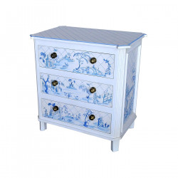 Commode toile de jouy blanche et bleue