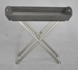 Table d'appoint design bois gris piètement inox
