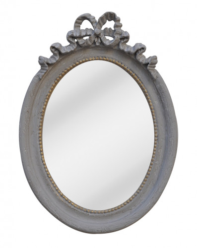 Miroir ovale shabby chic patiné Gris Style Louis XVI 40 x 60 cm