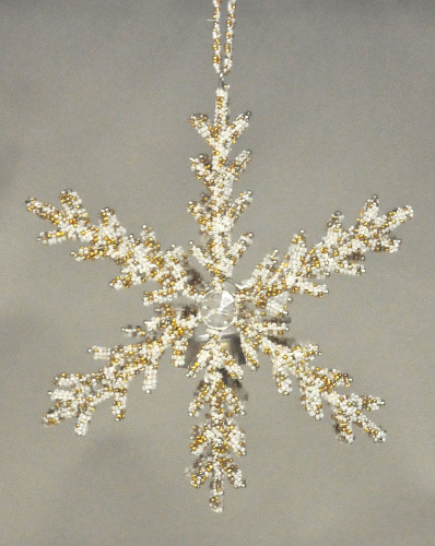 decoration flocon de neige etoile de neige lumignon Ivoire et or
