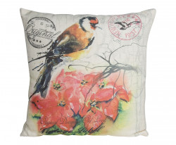 Coussin oiseaux et fleurs Imprimé façon lin